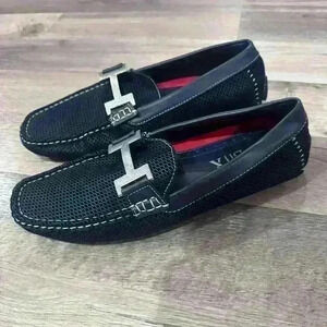BriX Mens Slip On Moccasin Driving Loafers Size 7.5 Black Square Toe Boat Shoes
